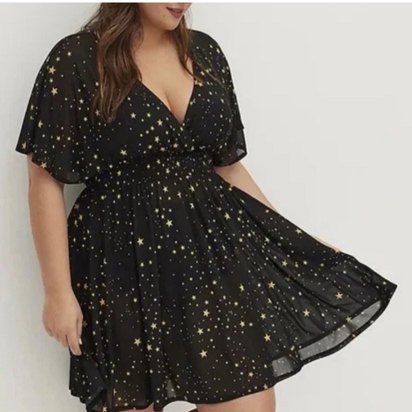 torrid Other - Torrid Black Gold Star Swim Cover-Up Dress | Surplice Dolman Sleeve Sz 3 NWOT